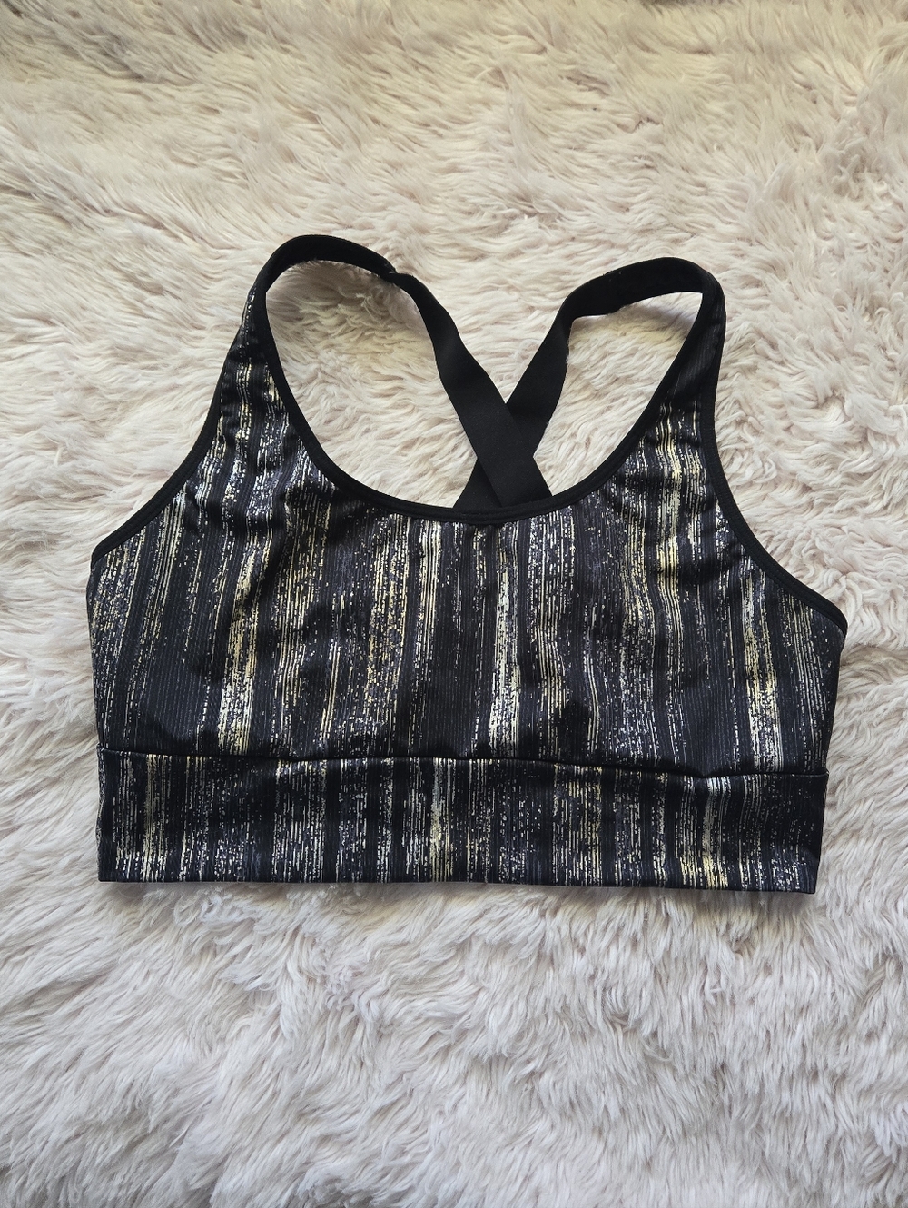 Victoria's Secret Strappy Metallic Shimmer Black Sports Bra